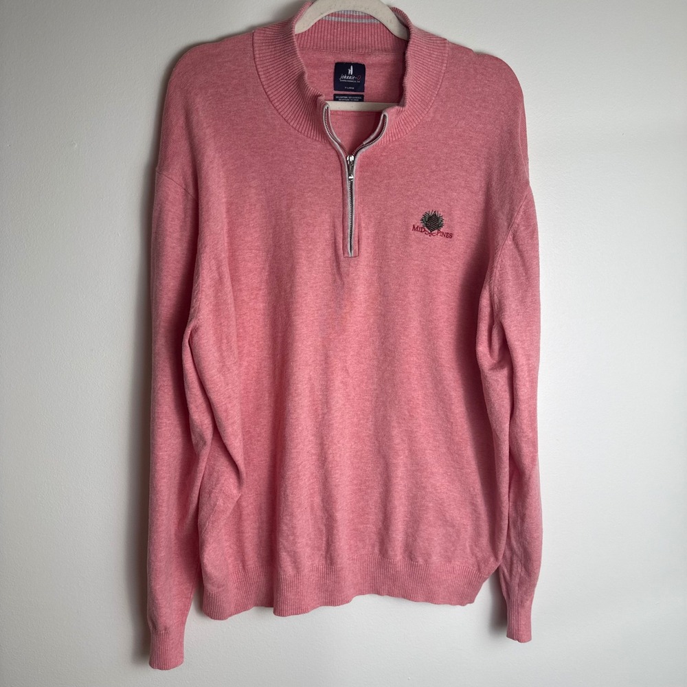 Johnnie-O Mens XL Pink Mid Pines Golf 1/4 Zip Pullover Cotton Silk Blend Sweater